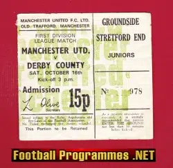 Manchester United v Derby County 1971 - Football Ticket