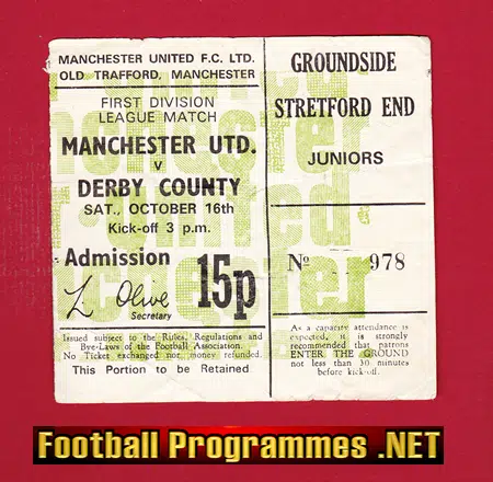 Manchester United v Derby County 1971 – Football Ticket