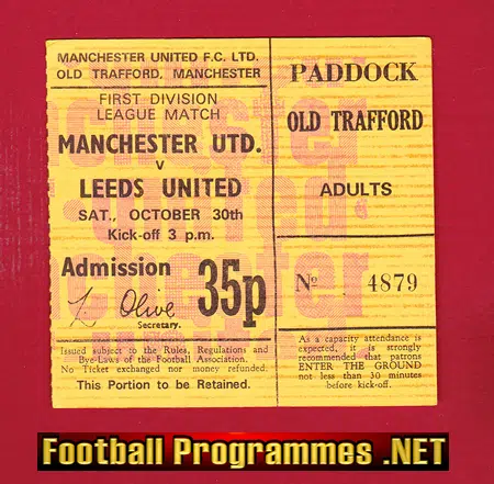 Manchester United v Leeds United 1971 – Football Ticket
