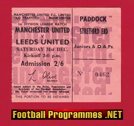 Manchester United v Leeds United 1966 – Football Ticket