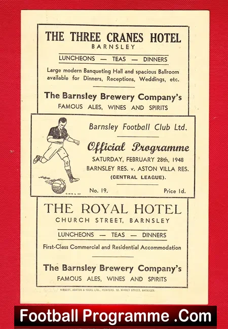 Barnsley v Aston Villa 1948 – Reserves Match