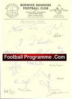 Berwick Rangers Squad Autographs Official Letterhead