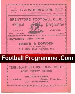 Brentford v Burnley 1934 – Rare 1930s Programme