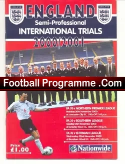 England Semi Professional International Trials 2000 – 2001