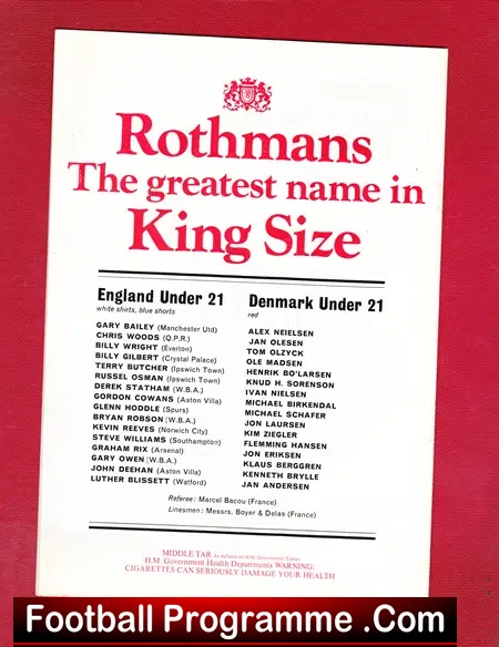 England v Denmark 1979 – U21 at Watford + Hoddle + Rix