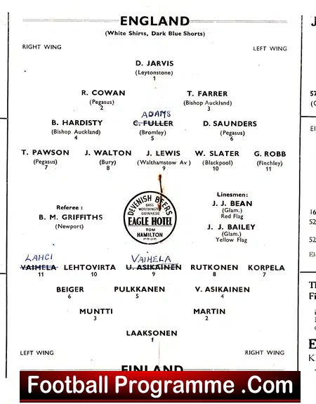 England v Finland 1951 – Amateur International at Swindon