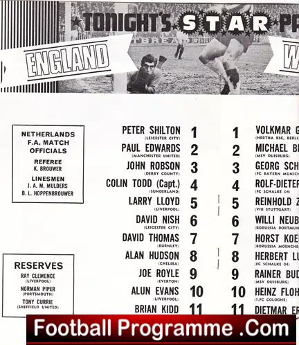 England v Germany 1970 – Under 23’s at Leicester City