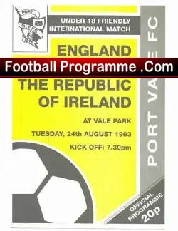 England v Ireland 1993 - Under 18's Match Vale Park Stoke - football programme