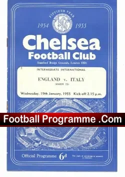 England v Italy 1955 - U23 at Chelsea Plus Duncan Edwards - football programme