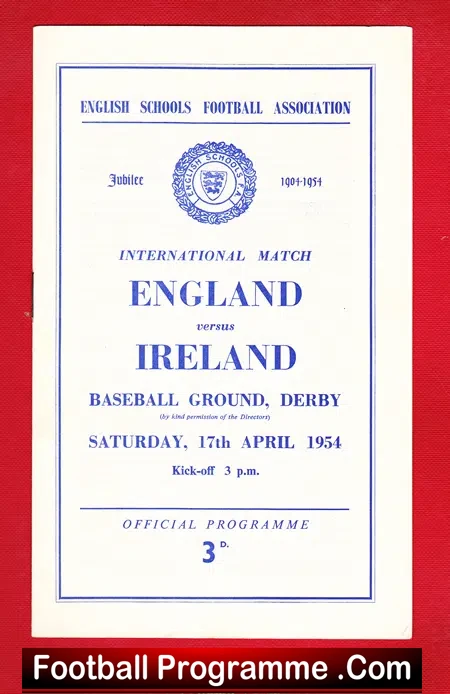 England v Northern Ireland 1954 – Schoolboys at Derby County FC
