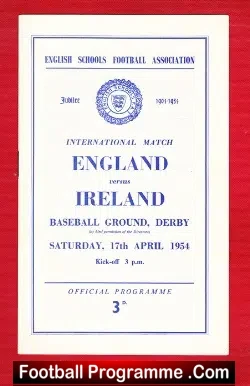 England v Northern Ireland 1954 – Schoolboys at Derby County FC