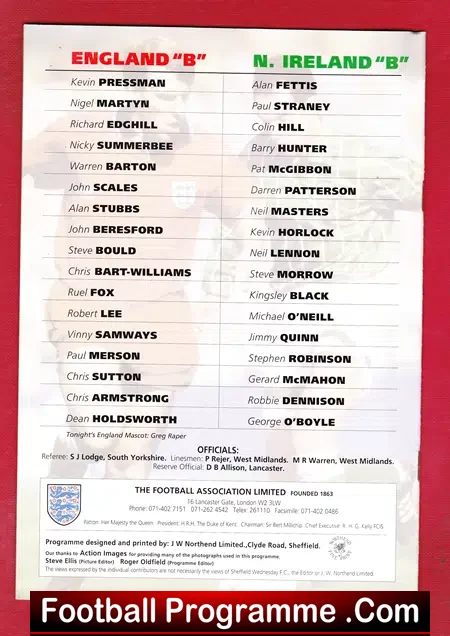 England v Northern Ireland 1994 – B international Hillsborough