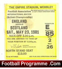 England v Scotland 1981 – Football Ticket Stub
