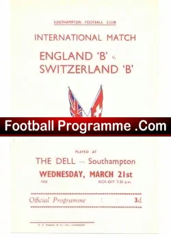 England v Switzerland 1956 - B International inc Duncan Edwards - football programme