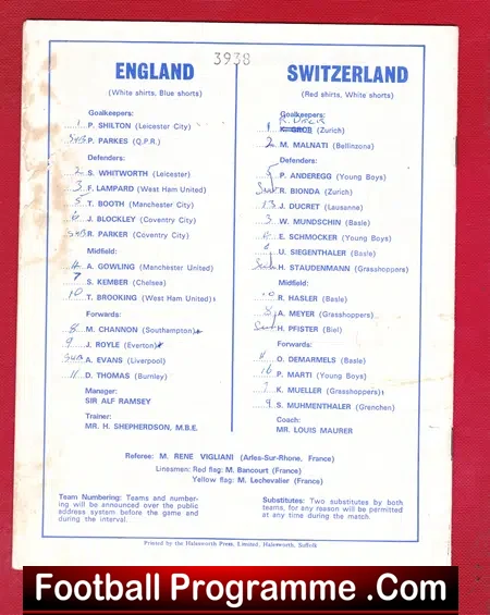 England v Switzerland 1971 – U23 at Ipswich + Alan Gowling