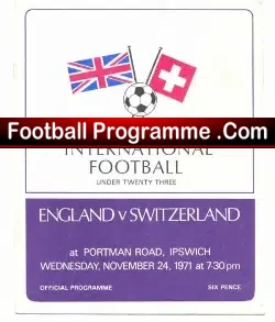 England v Switzerland 1971 – U23 at Ipswich + Alan Gowling
