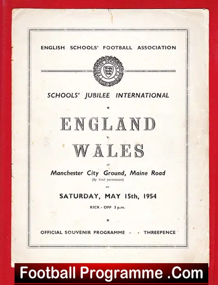 England v Wales 1954 – Schoolboys at Maine Road Manchester City