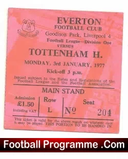 Everton v Tottenham 1977 – Football Ticket Stub