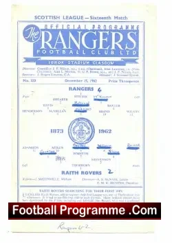 Glasgow Rangers v Raith Rovers 1962