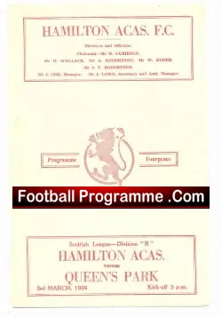 Hamilton Academical v Queens Park 1956