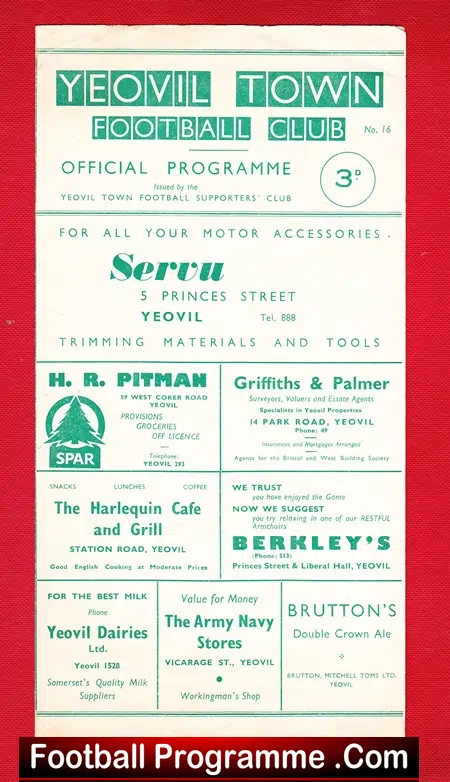 Harry Robshaw Benefit Testimonial Yeovil Town v Weymouth 1961
