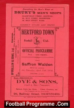 Hertford Town v Saffron Walden Town 1939 – Rare 1930s Programme