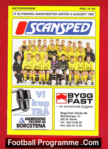 IF Elfsborg v Manchester United 1992 - Friendly Sweden - football programme
