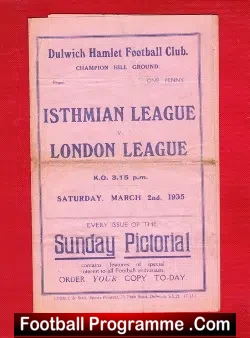 Isthmian League v London League 1935 – at Dulwich Hamlet