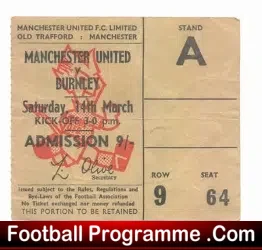 Manchester United v Burnley 1970 – Ticket