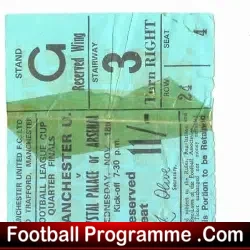 Manchester United v Crystal Palace 1970 – League Cup Ticket