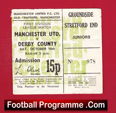 Manchester United v Derby County 1971 – Football Ticket