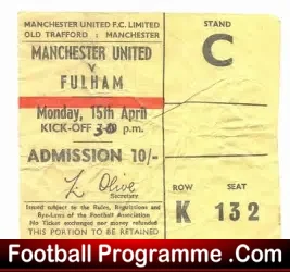 Manchester United v Fulham 1968 – Ticket