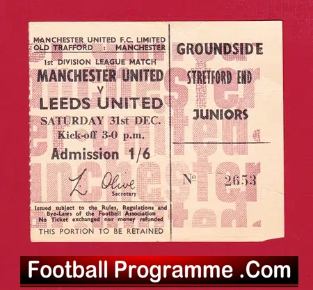 Manchester United v Leeds United 1966 – Football Ticket
