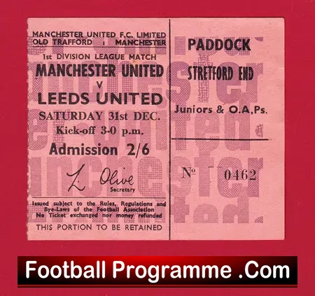 Manchester United v Leeds United 1966 – Football Ticket