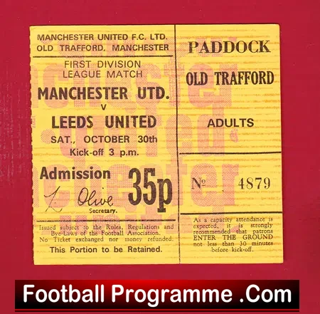 Manchester United v Leeds United 1971 – Football Ticket