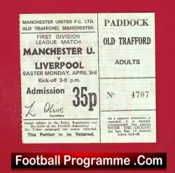 Manchester United v Liverpool 1972 – Football Ticket
