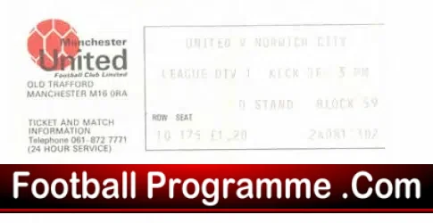 Manchester United v Norwich City 1976 – Ticket