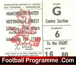 Manchester United v Nottingham Forest 1971 – Ticket