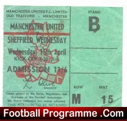 Manchester United v Sheffield Wednesday 1970 – Football Ticket