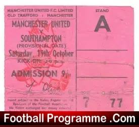 Manchester United v Southampton 1968 – Ticket