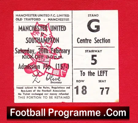 Manchester United v Southampton 1971 – Ticket