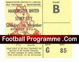 Manchester United v Stoke City 1970 – Ticket