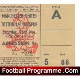 Manchester United v Tottenham 1969 – Football Ticket