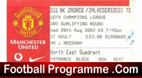 Manchester United v Zalaegerszegi 2002 – Football Ticket 28th !!