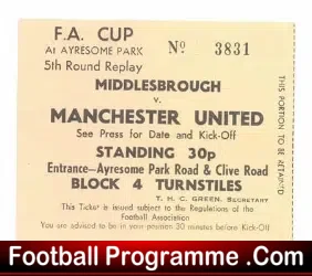 Middlesbrough v Manchester United 1972 FA Cup Replay Ticket