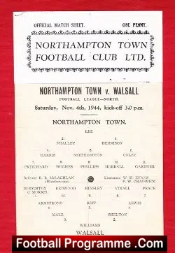 Northampton Town v Walsall 1944 – 1940s Football Programme