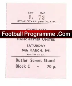 Stoke City v Manchester United 1971 – Football Ticket