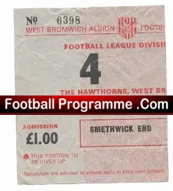 West Bromwich Albion v Manchester United 1960’s – Ticket