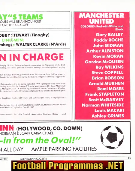 Glentoran v Manchester United 1982 - Ireland