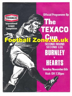 Burnley v Heart of Midlothian Hearts 1973 – Texaco Cup